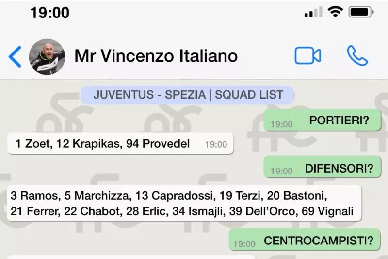 خلاقیت تیم ایتالیایی: لیست تیم برای بازی مقابل یوونتوس با واتساپ اعلام شد