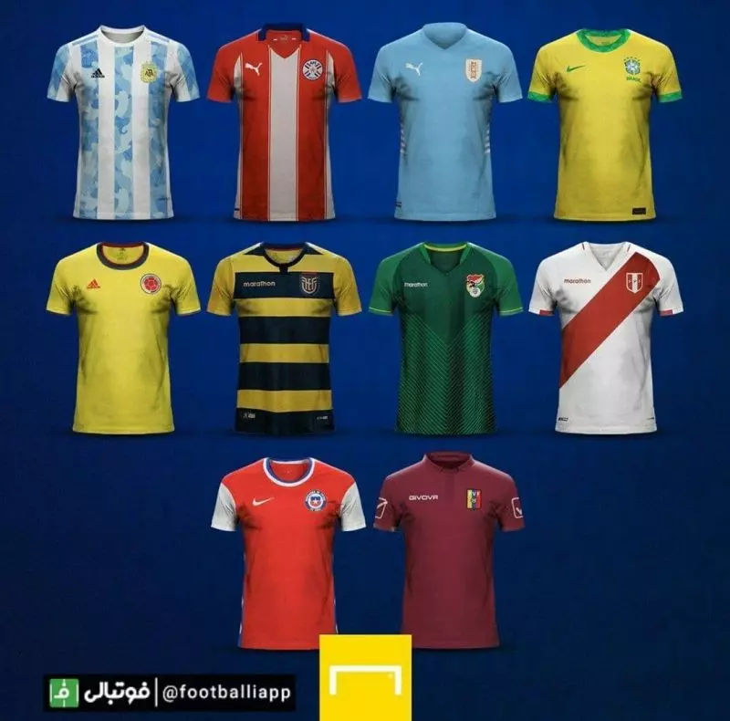 اینفوگرافی/ پیراهنهای 10 تیم حاضر در رقابتهای کوپا آمریکا 2021/ تیمهای برزیل، پرو، کلمبیا و آرژانتین به مرحله نیمه نهایی این رقابتها رسیدند