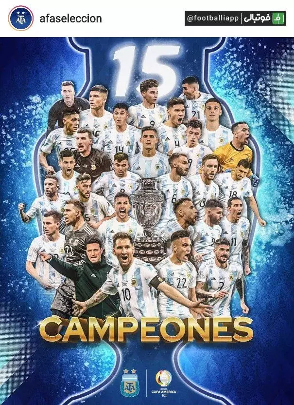 طرح زیبای صفحه اینستاگرام فدراسیون فوتبال آرژانتین پس از قهرمانی تیم ملی فوتبال آرژانتین در کوپا آمریکا