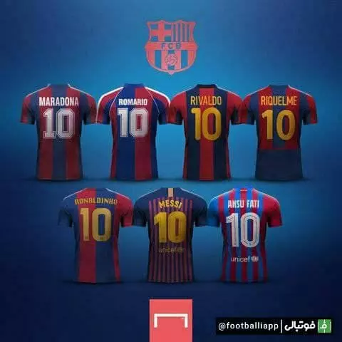 طرح/ آنسو فاتی در بین بهترین شماره ۱۰ های تاریخ بارسلونا