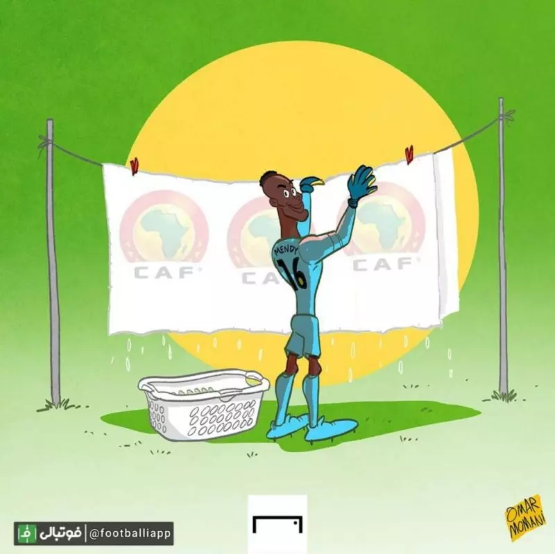 کاریکاتور/ مندی در اولین بازی خود در جام ملت‌های آفریقا موفق به ثبت کلین‌شیت برای سنگال شد که این اتفاق همراه با صعود این تیم به مرحله بعدی جام ملت‌های آفریقا به عنوان سرگروه شد