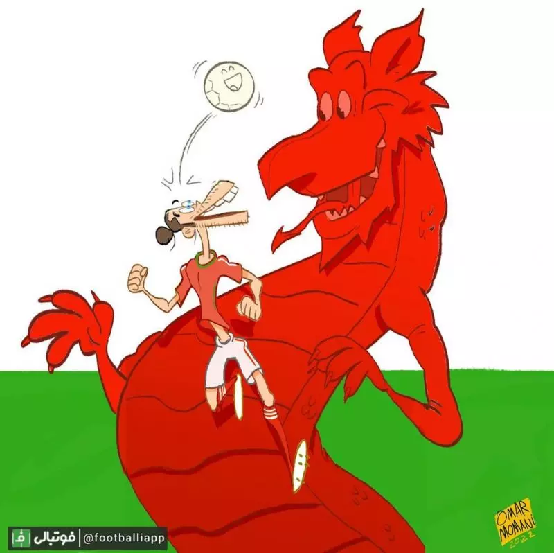 کاریکاتور عمر مومنی به بهانه نجات تیم ملی ولز از باخت مقابل آمریکا توسط بیل