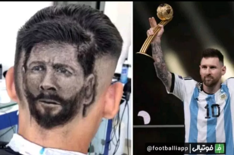 مدل موی یکی از هواداران مسی پس از قهرمانی آرژانتین در جام جهانی ۲۰۲۲، این هوادار به حدی به وجد آمده که چهره مسی را در پشت موهایش به نمایش گذاشته است.