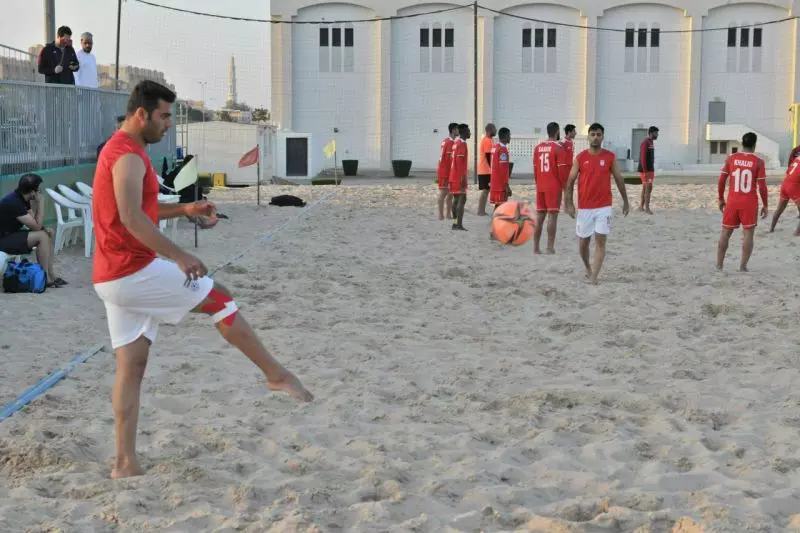 گزارش تصویری از ملی پوشان ساحلی ایران پیش از شروع بازی دوستانه مقابل عمان